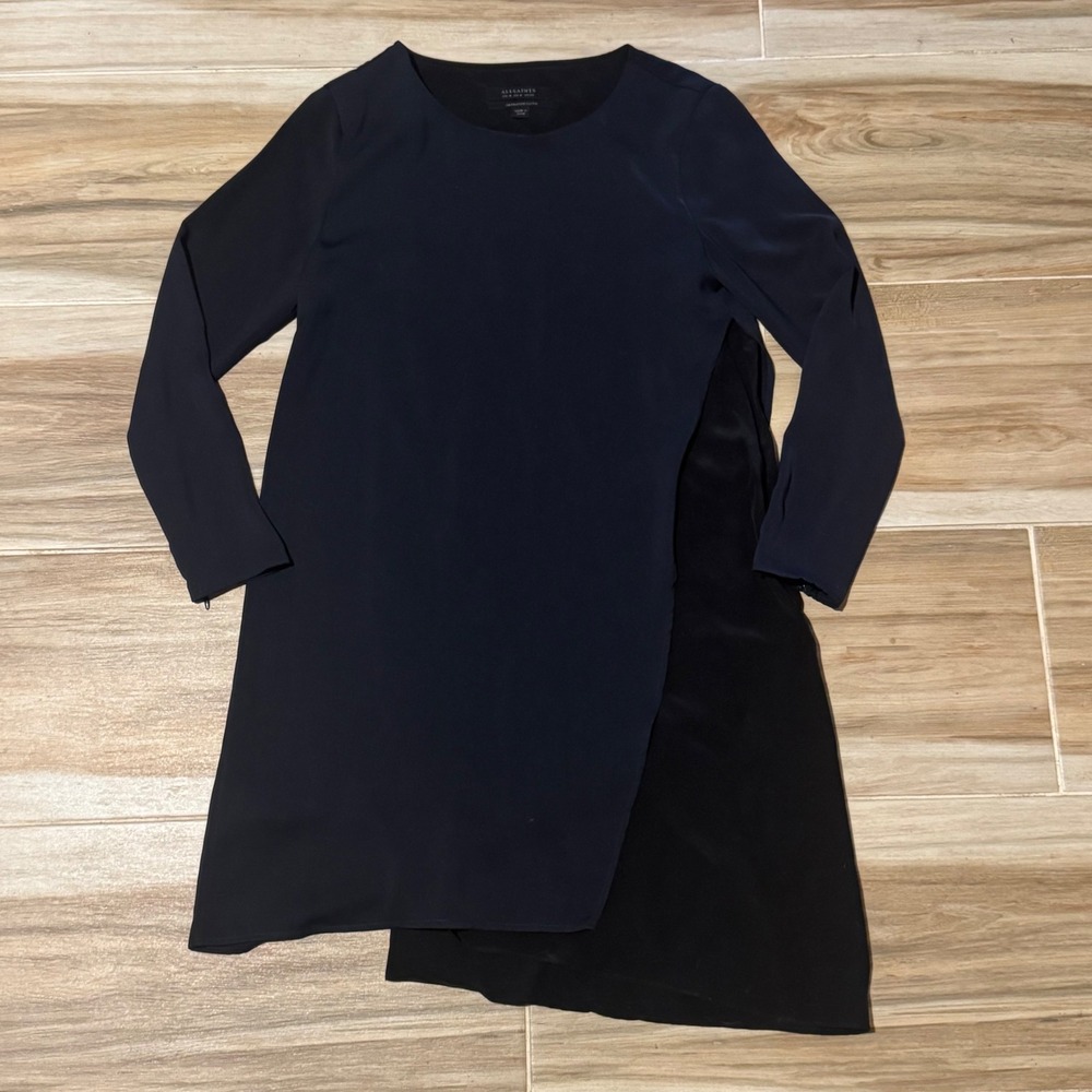 AllSaints Navy Blue Black Colorblock Japanese Cloth Shift Dress Size US 4 Long